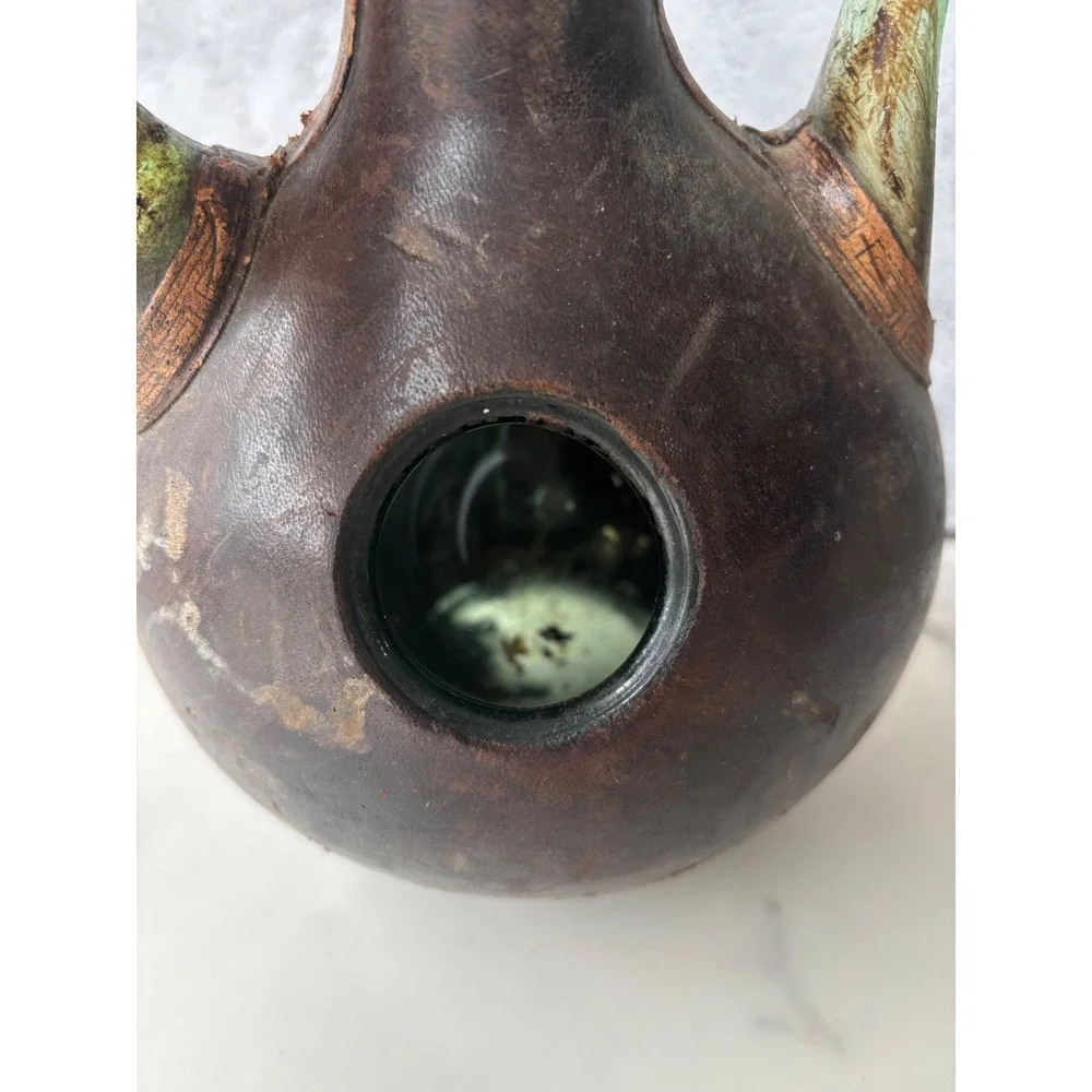 Vintage Leather Wrapped Glass Decanter Spanish Wine Bottle EMPTY